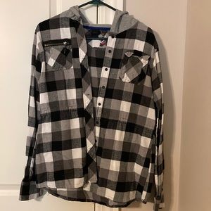 Rusty black white gray checkered flannel top